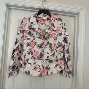 Tanzara Women’s Floral Denim Jacket Size XL Button Down Collared Long Sleeve